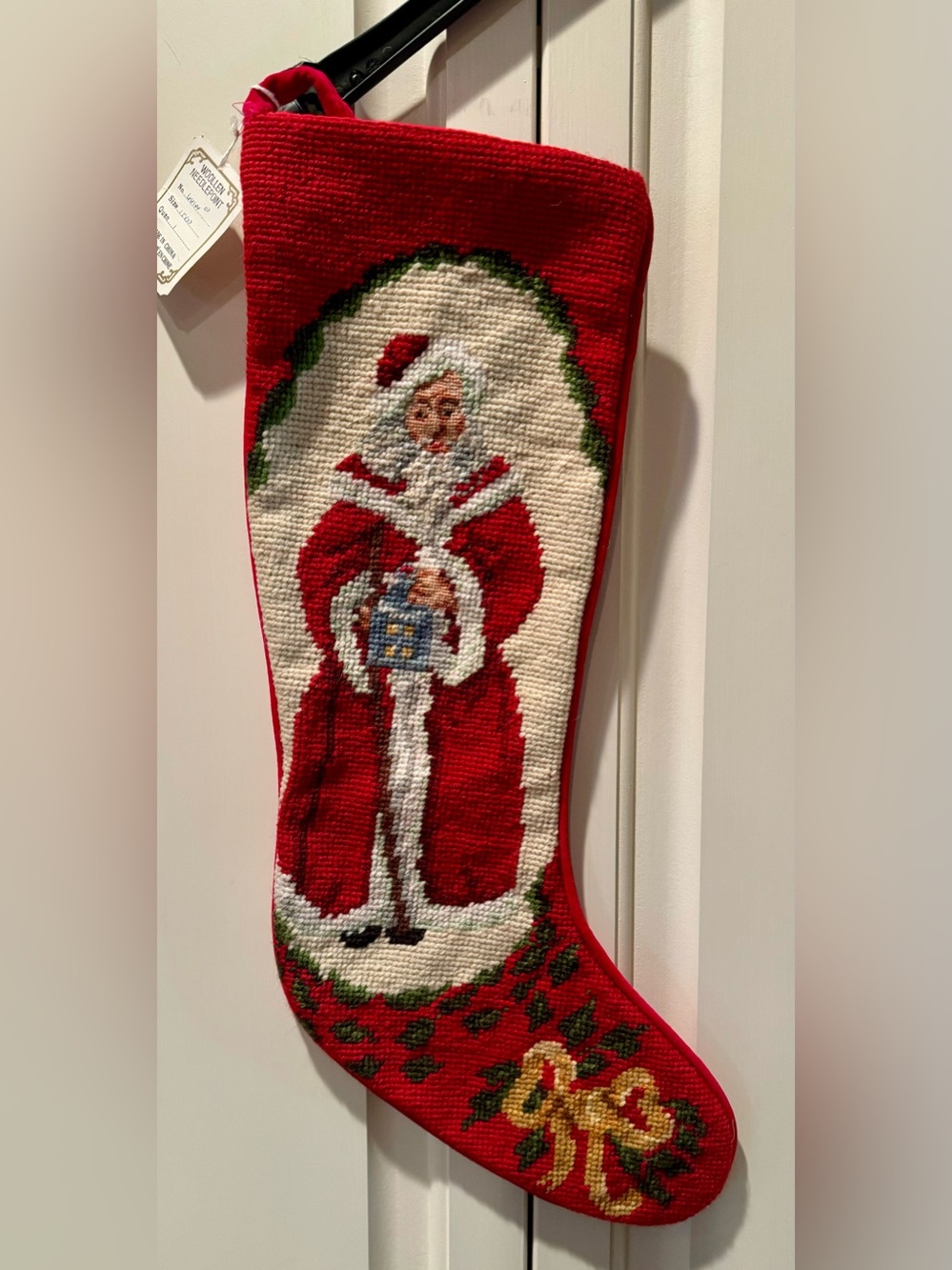 Woolen Needlepoint Victorian Santa Christmas Stocking - New with Tags